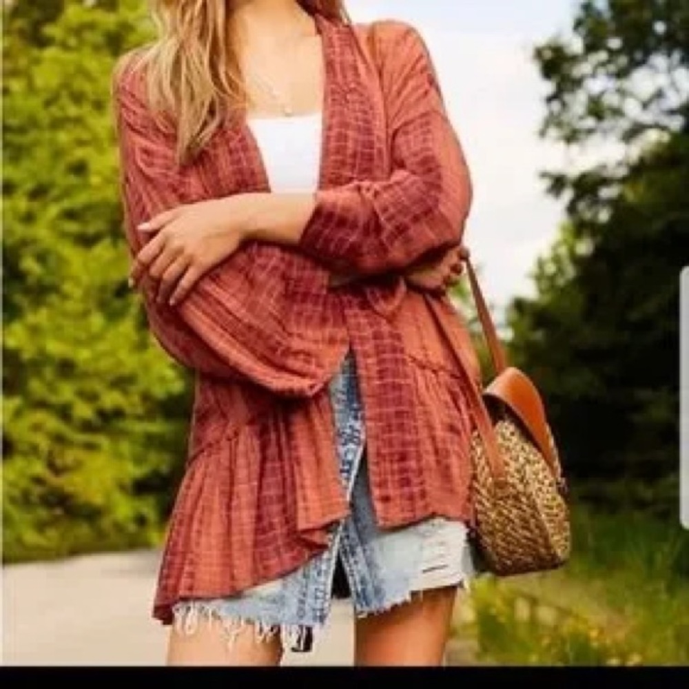 Free People Rust Red Boho  Open Cardigan